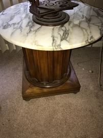 WOODEN MARBLE TOP SIDE TABLE