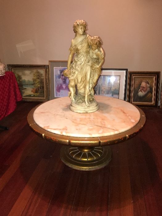 MARBLE TABLE WITH STATUE