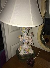 ITALIAN PORCELAIN FLORAL ANGELS LAMP