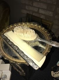 VINTAGE BRUSH AND MIRROR