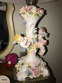 ITALIAN PORCELAIN FLORAL ANGELS LAMP