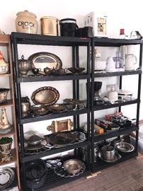 LARGE VARIETY OF SILVER-PLATED PLATTERS, TEAPOTS, SERVING DISHES