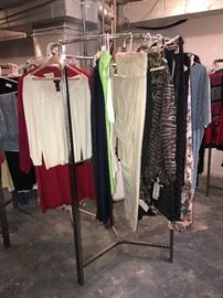 VINTAGE CLOTHING AND ROUND METAL RACK