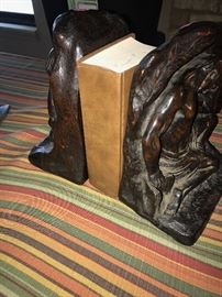ANTIQUE WOODEN HAND-CARVED BOOKENDS
