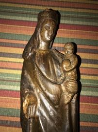 ANTIQUE WOODEN HAND-CARVED MARY AND JESUS