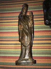 ANTIQUE WOODEN HAND-CARVED MARY AND JESUS