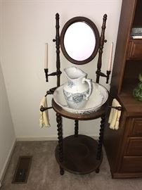 ANTIQUE WASH STAND WITH PITCHER AND BOWL