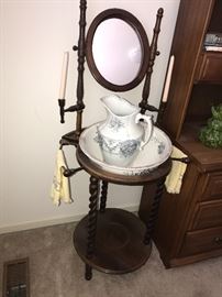 ANTIQUE WASH STAND WITH PITCHER AND BOWL