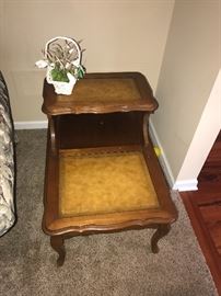 VINTAGE WOOD AND LEATHER SIDE TABLES-2 AVAILABLE