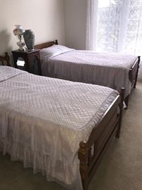 VINTAGE WOODEN COUNTRY STYLE TWIN BEDS- TWO AVAILABLE 