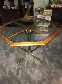 GLASS TOP WOODEN TABLE