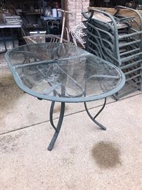 OUTDOOR PATIO FURNITURE-METAL TABLE WITH GLASS TOP AND CHAIRS