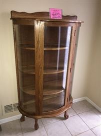 WOOD & GLASS CURIO WITH BALL AND CLAW FEET