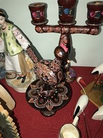 HAND-PAINTED UKRAINIAN CANDLE HOLDER, AND BIRD WITH STAND