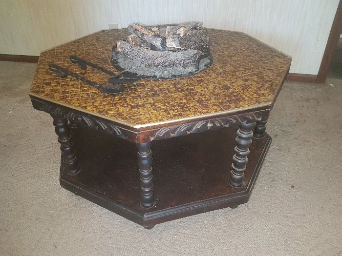 Unique fire table with insert for sterno fuel cups. 