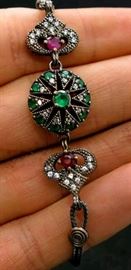 Sterling silver bracelet, w/ sapphire, emerald, ruby