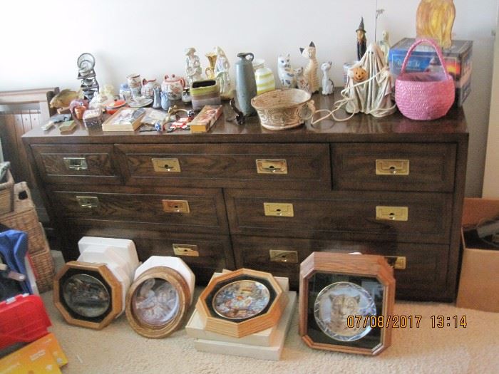 Henredon Long Dresser, Framed Collector Plates and "pretties"