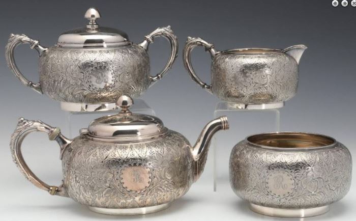 19th Century Derby Silver Co 4pc Tea Set
