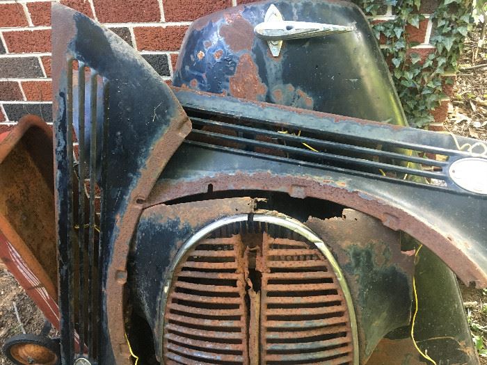 1930-1940's ford truck parts   hood fender grill model a T  little red wagon in background!