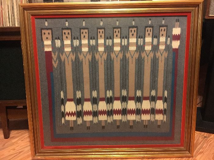 Original and authentic framed Navajo Indian rug with natural dies