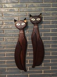 Mid century Siamese cat wall hangings