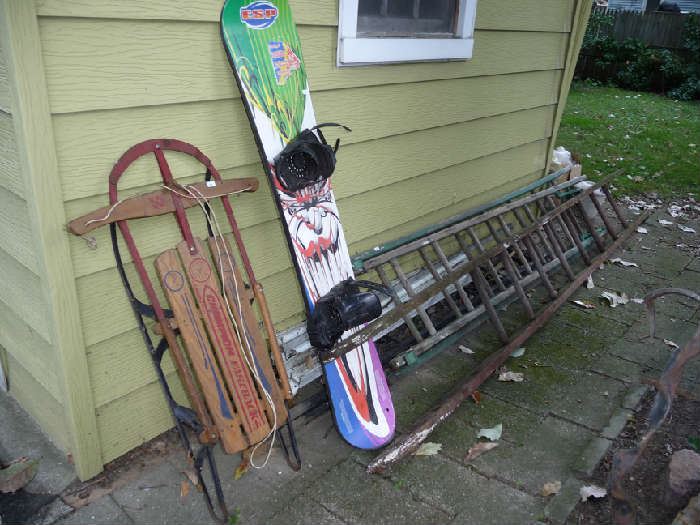 SLED, SNOW BOARD, LADDER