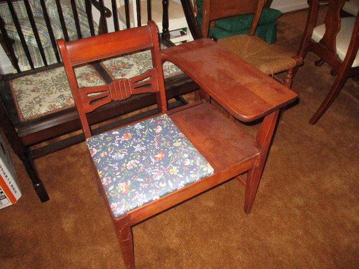 Vintage telephone chair, mahogany.  Part of the Suggested Offer Program.  Ask at check out.