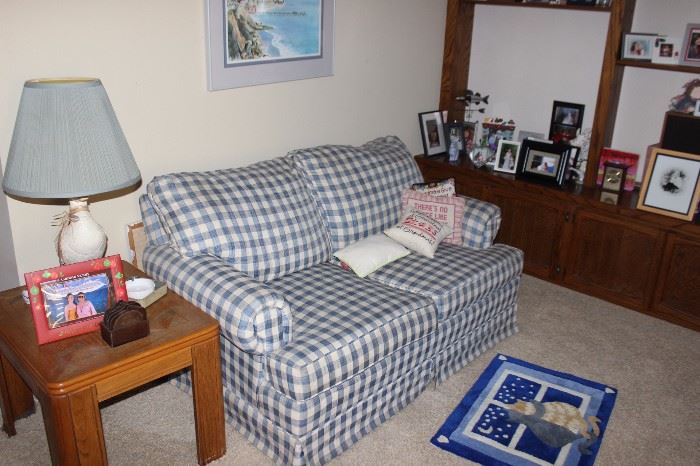 checkered couch and loveseat