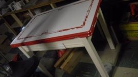 porcelain/enamel top table, sides come out, with one drawer