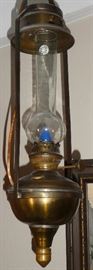Vintage hanging brass oil lamp 