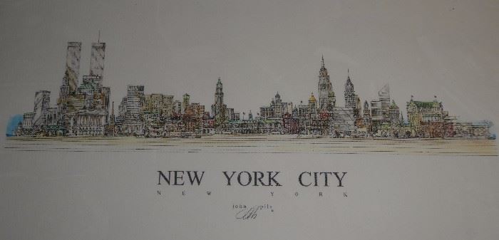 Signed John Pils print of New York city 