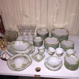 12-piece antique china set (missing some coffee cups and the creamer).
