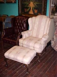 Chippendale wing back chair w/ottoman