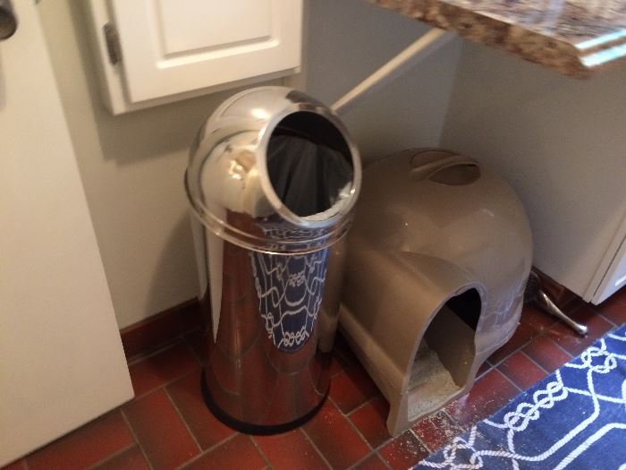 stainless trash container    cat litter boxhouse