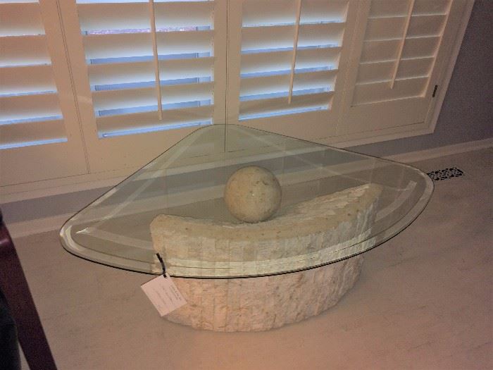 corner glass top table with ball base