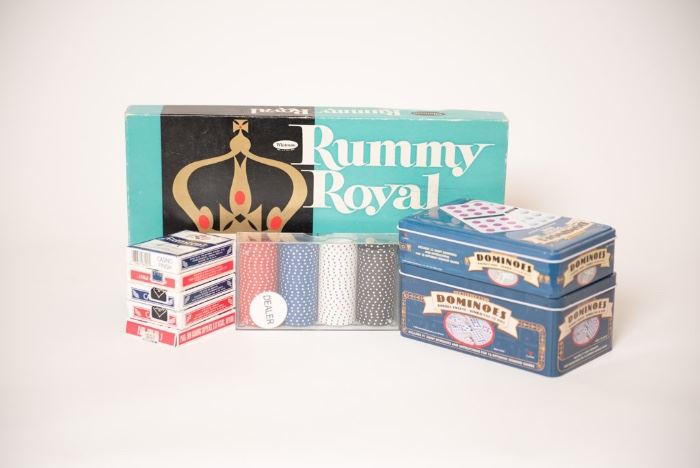 Dominos, playing card, poker chips, rummy royal