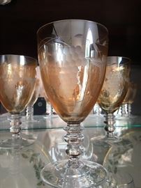 Etched Stemware water glasses with Grape pattern
