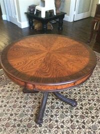 Beautiful round entry table, large oriental rug