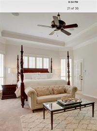 King Size 4 Poster bed (mattress not included) 2 night stands and coffee table for sale