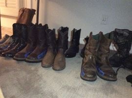 Lots of men's work boots and hunting gear. Larry Mahon, Dr. Marten, John Deere, Justin, Georgia Giant, Chippewa(motorcycle, snake proof boots)