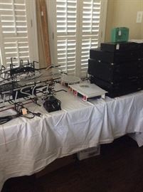 Neon 2 beer signs "As Is", B &W surround sound system. Stereo equipment