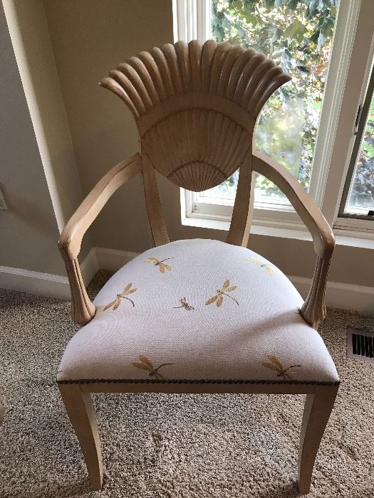 Pr of Seashell back Dragonfly upholstered chairs