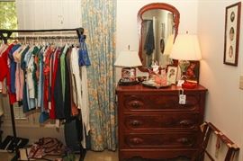 clothes and antique chest of drawers 