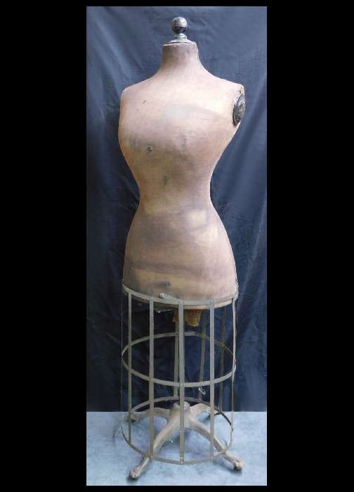  Antique life size dressmaker's mannequin with cast iron base (note the paw feet !)