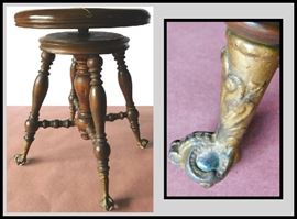 Antique piano bench with glass claw legs