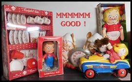 Campbell soup collectibles including Souper Sport Car, play dishes, clock and more. This is just a small sampling of many Campbell soup collectables.
