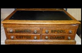 Clarks combination desk and mile end spool and cotton cabinet - 30 inches wide, 22 inches deep 10 inches tall