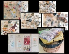 Hundreds of vintage buttons including bakelite ,wooden, military, sample cards, pearl and so much more!