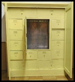 Painted cabinet with humidor insert measuring 43 inches high by 19 inches deep by 48 inches tall