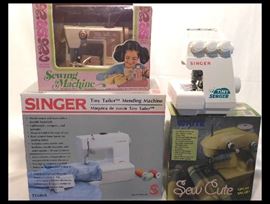 Sewing machines including Durhams Singer Mending Tiny Surger and White Co Sew Cute